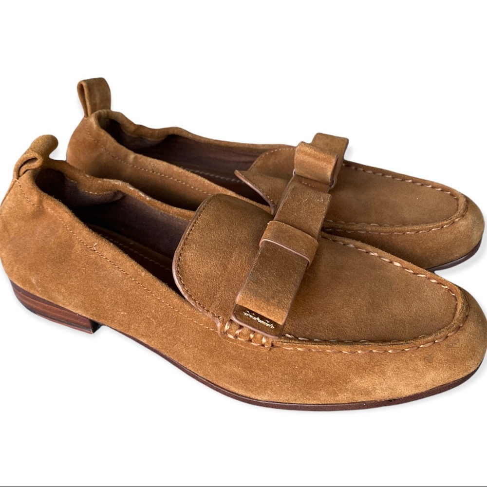 Coach Womens 9 Suede Driving Mocs Loafers Henny Bow Slip On Drivers Brown
